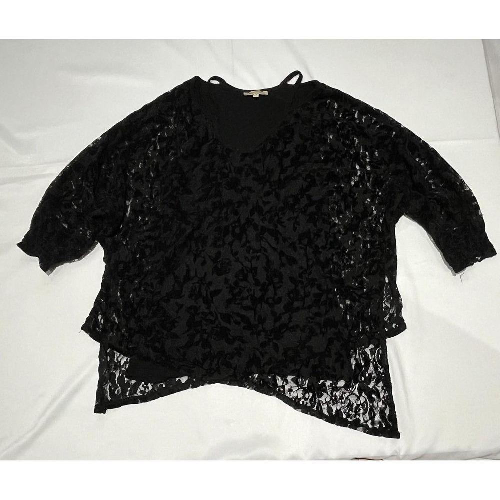 Democracy Velvet Blouse Womens‎ Medium Black Lined Lace Pattern Goth Whimsigoth